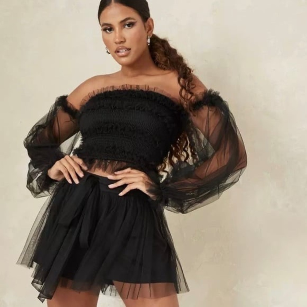NWT Missguided Tulle Tie Front Floaty Shorts sz 6 - Picture 2 of 10